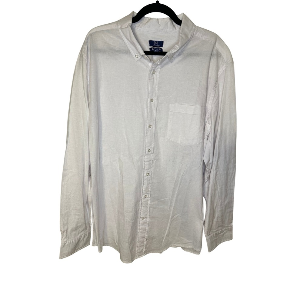 George Mens 2XL White LS Button Down Shirt Classic Fit Poplin Cotton Blend NWT